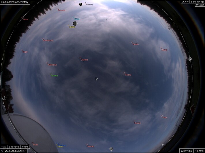 Latest live northern lights webcam from Hankasalmi, Finland in Europe